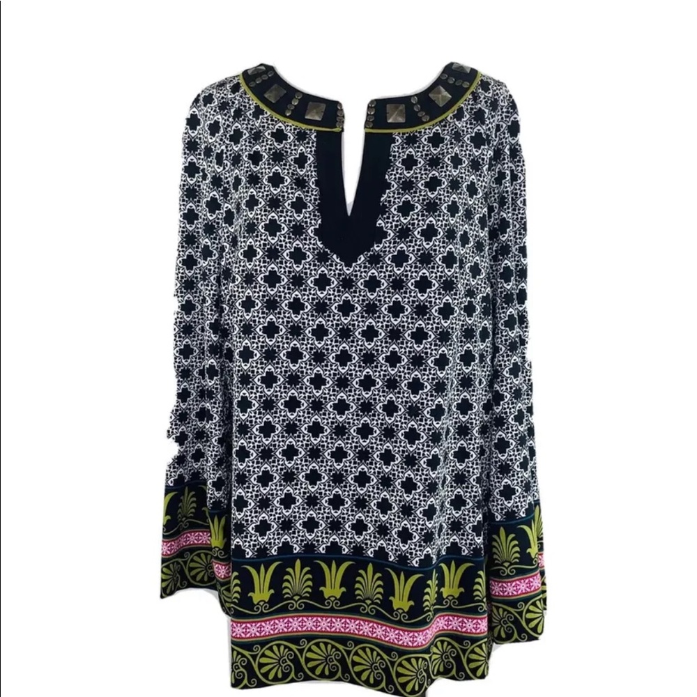 Nicole by Nicole Miller Large Tunic Top Studded V-neck Multi Color And Patterns - Picture 9 of 12